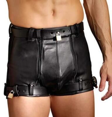 Shorts de bondage de chasteté courte en cuir noir Maroc