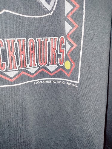 T-shirt vintage logo Athletic Chicago Blackhawks media nera 1992 USA - Foto 3 di 5