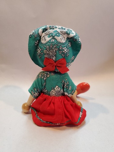 Vintage polnische Holzpuppe 50er Jahre Haube Kleid blonde Haare blaue Augen 7,5 Zoll - Bild 3 von 10
