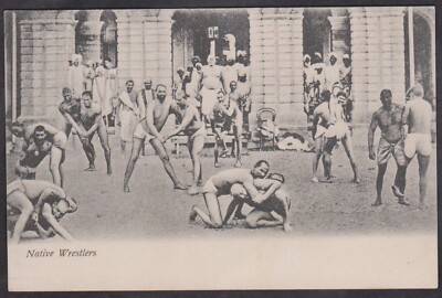 VINTAGE POSTCARD NATIVE WRESTLERS TRAINING INDIA