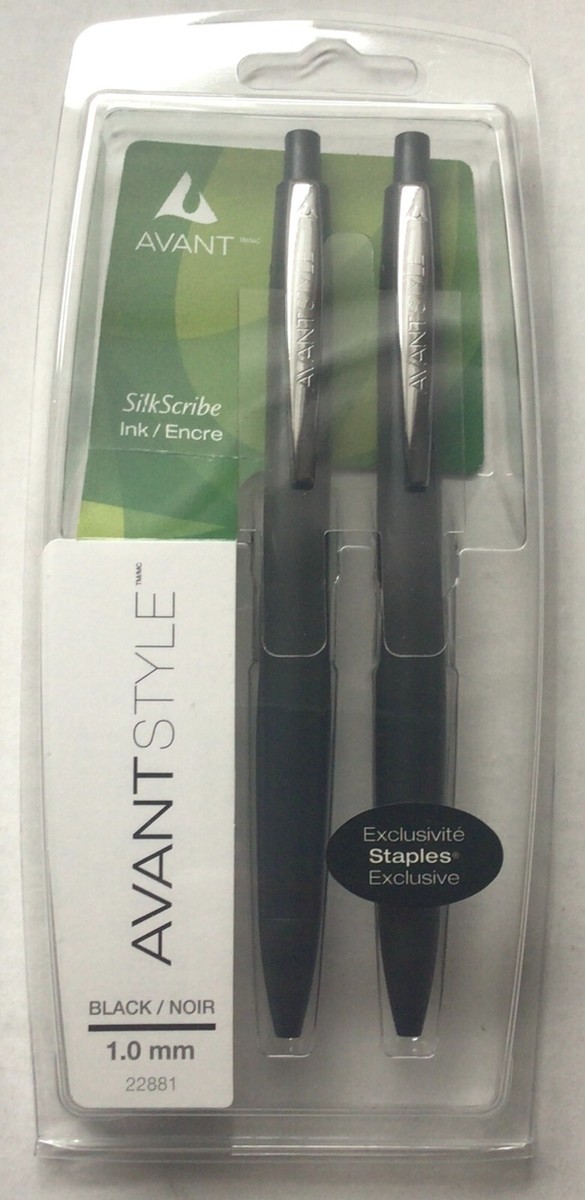 Avant Style SilkScribe Retractable Ink Pen, Black 2/Pk, Model 22881,  NEW