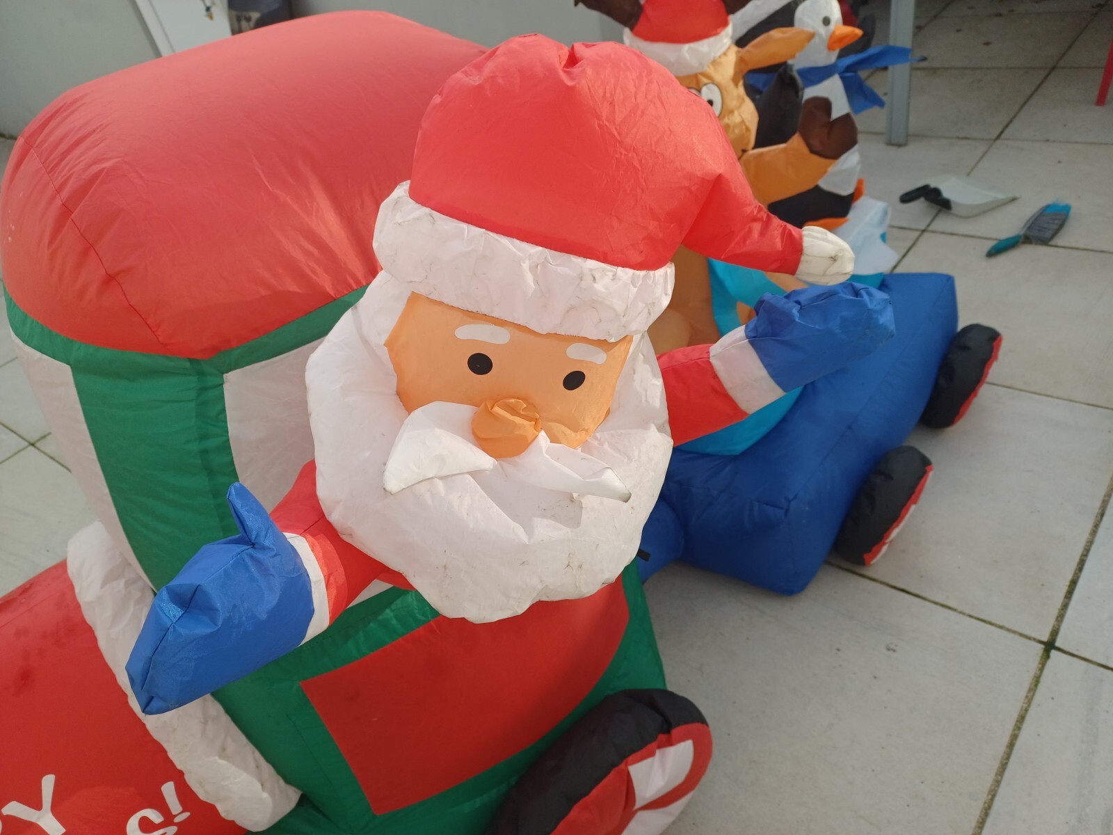 USED Christmas Inflatable Santa Reindeer Penguin Train Lighted Outdoor