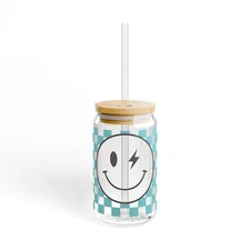 Smiley Check Sipper Glass, 16oz