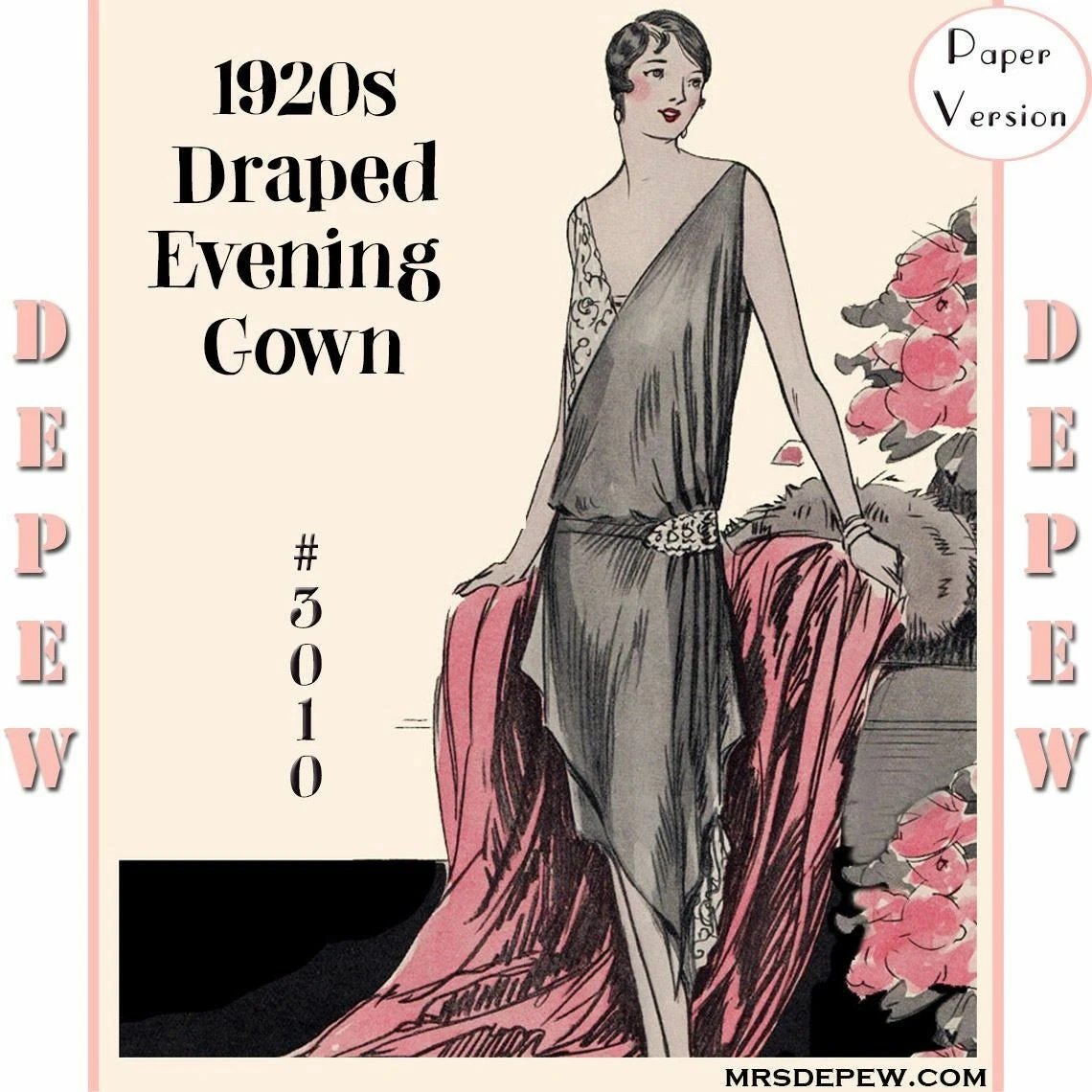 Vintage Sewing Pattern Instructions 1920s Flapper Easy Draped Evening Gown  #3010