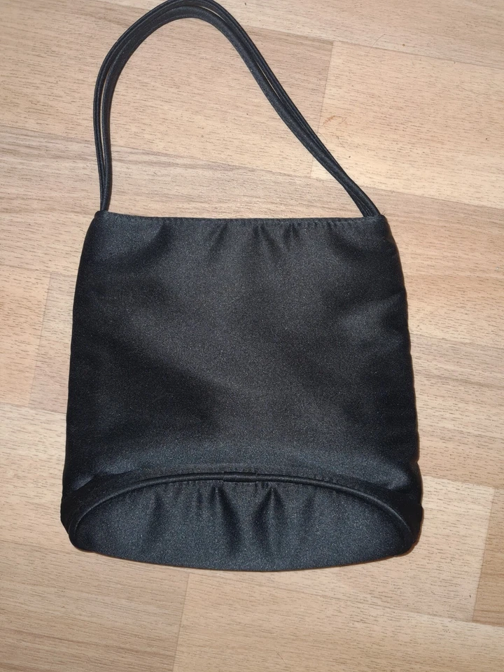 Marks & Spencer Años 90 Negro Satinado Seda Bolso sin asas Bolso de mano con cuentas De colección Foto 3 de 4