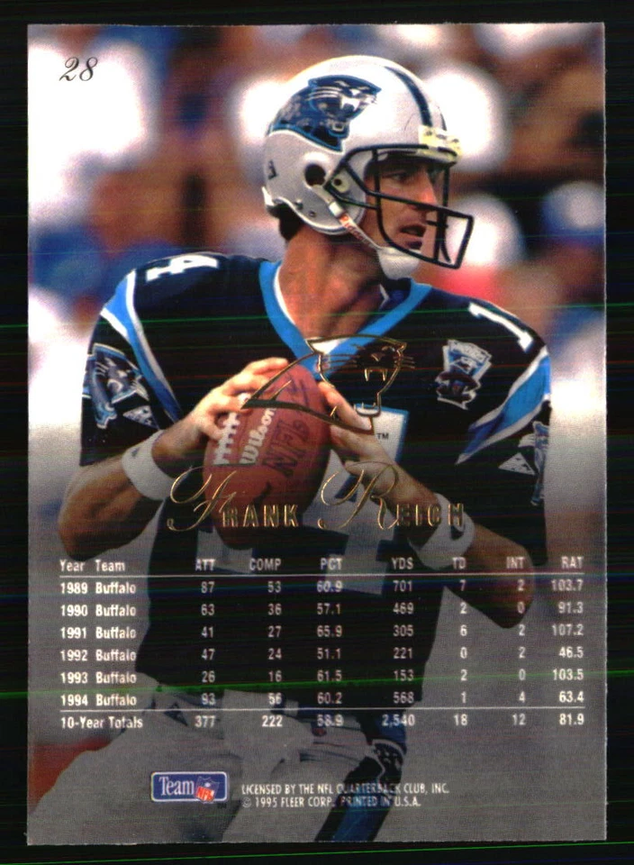 Frank Reich 1995 Flair #28 FOOTBALL Card - Image 2 of 2