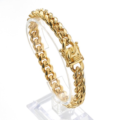 8-18MM Mens Miami Cuban Chain Gold Plated Stainless Steel Bracelet Bangle 7-11" - Picture 12 of 31