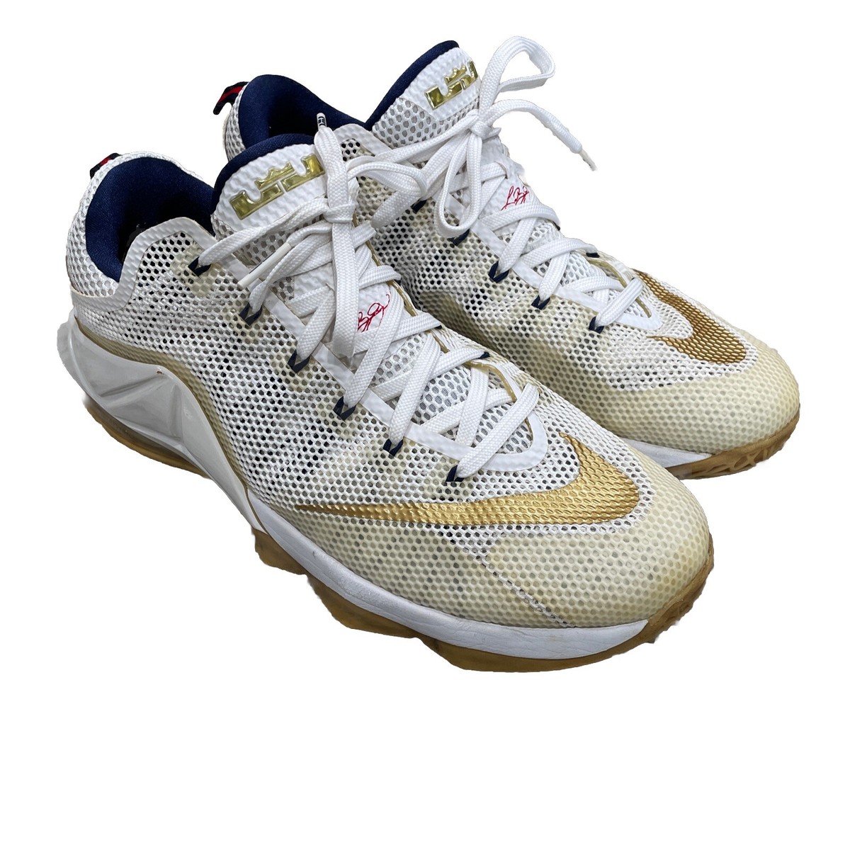 NIKE LEBRON XII 12 Low USA Gold Olympic White Gum Blue 724557-174 Size 13