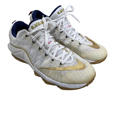 NIKE LEBRON XII 12 Low USA Gold Olympic White Gum Blue 724557-174 Size 13