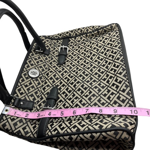 Tommy Hilfiger Handbag Tote Large Initial Print Initial Accent Buckles Tan Black - Picture 15 of 17