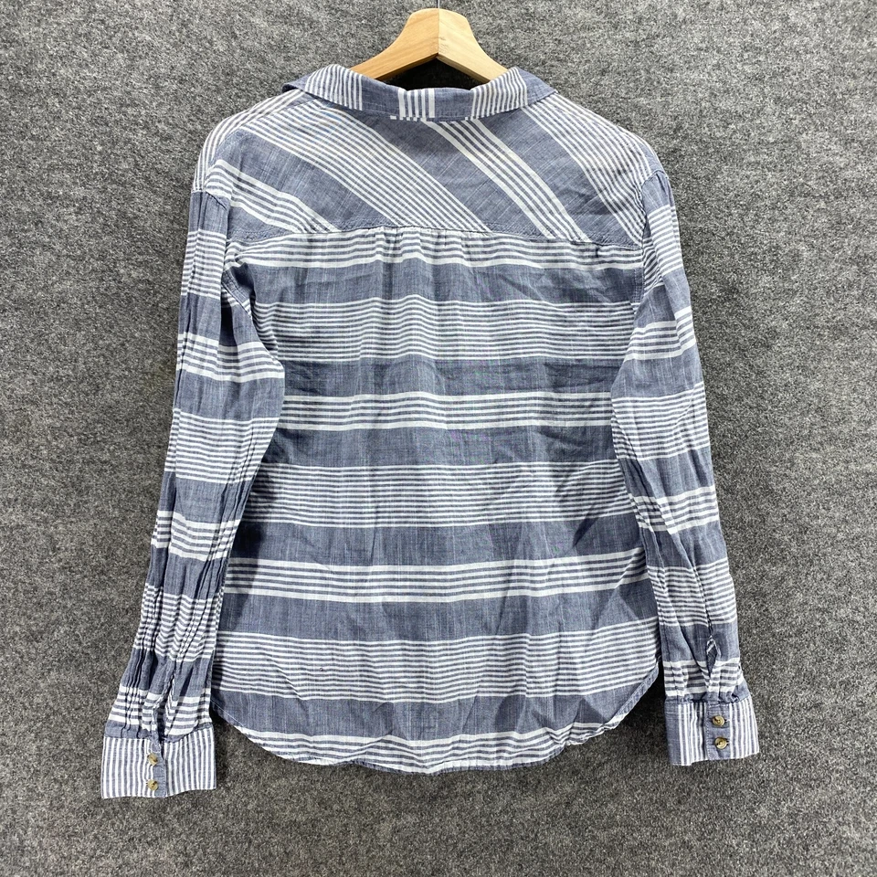 Camisa Maurices Mujer S Pequeña Gris Rayas Cuello Abotonado Manga Larga Algodón Foto 2 de 4