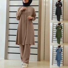 Women Modest Muslim Blouse Tops and Pants Arab Abaya Sets Plus Size 2PCS Outfits