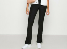 New Look Womens Black Solid Polyester Blend Slit Hem Flared Leggings Size 8