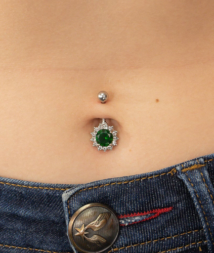 Emerald Belly Button Ring Sterling Silver Curved Barbell Navel Piercing Jewelry