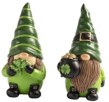 2 Pcs St Patricks Day Gnomes, 5.1" Resin Leprechaun Figurines Tabletop Decor,