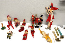 Vintage Lot 1 of Christmas Pixie Elf Dolls Knee Hugger Tree Ornaments Display