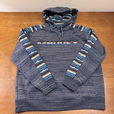 Hooey Men's Grey Lock Up Hoodie Blue Aztec Front Pocket Size Large
