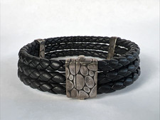 John Hardy Sterling Silver Black Leather Triple Braided Pebble Bracelet
