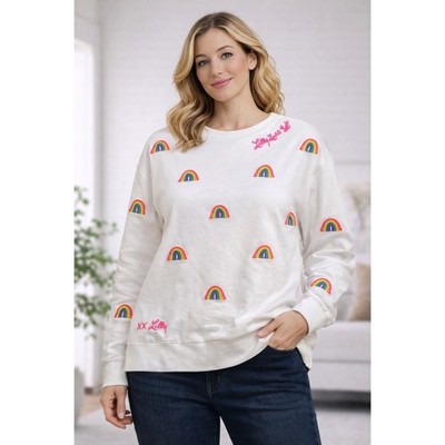Lilly Pulitzer White Rainbow Embroidered Sweatshirt Top XS Lilly Loves Love