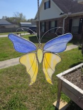 Butterfly Stained Glass Blue and Yellow Suncatcher Window Hanging Decor