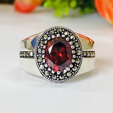 Bold Mens Signet Red Garnet Ring 925 Sterling Silver Men's Jewelry Designer