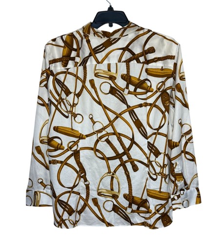 Ralph Lauren Damen Gr. 3X Reitsport Western Knopfleiste Bügelfrei Weiß Gold Top - Bild 2 von 6