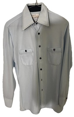 Vtg 70s Arrow Doubler Blue Shirt Mens Small Disco Retro Mod Big Collar Button Up