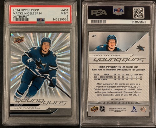 Macklin Celebrini [Outburst Silver] #451 2024 Upper Deck card
