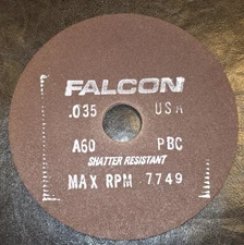 Lot of (7) Falcon 7"x .035"x 1-1/4" A60 PBC Shatter Resistant Cut-Off Wheels