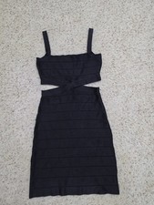 Nuevo con etiquetas Mini Vestido French Connection Negro Lacos Tejido Vendaje Bodycon Talla Pequeña