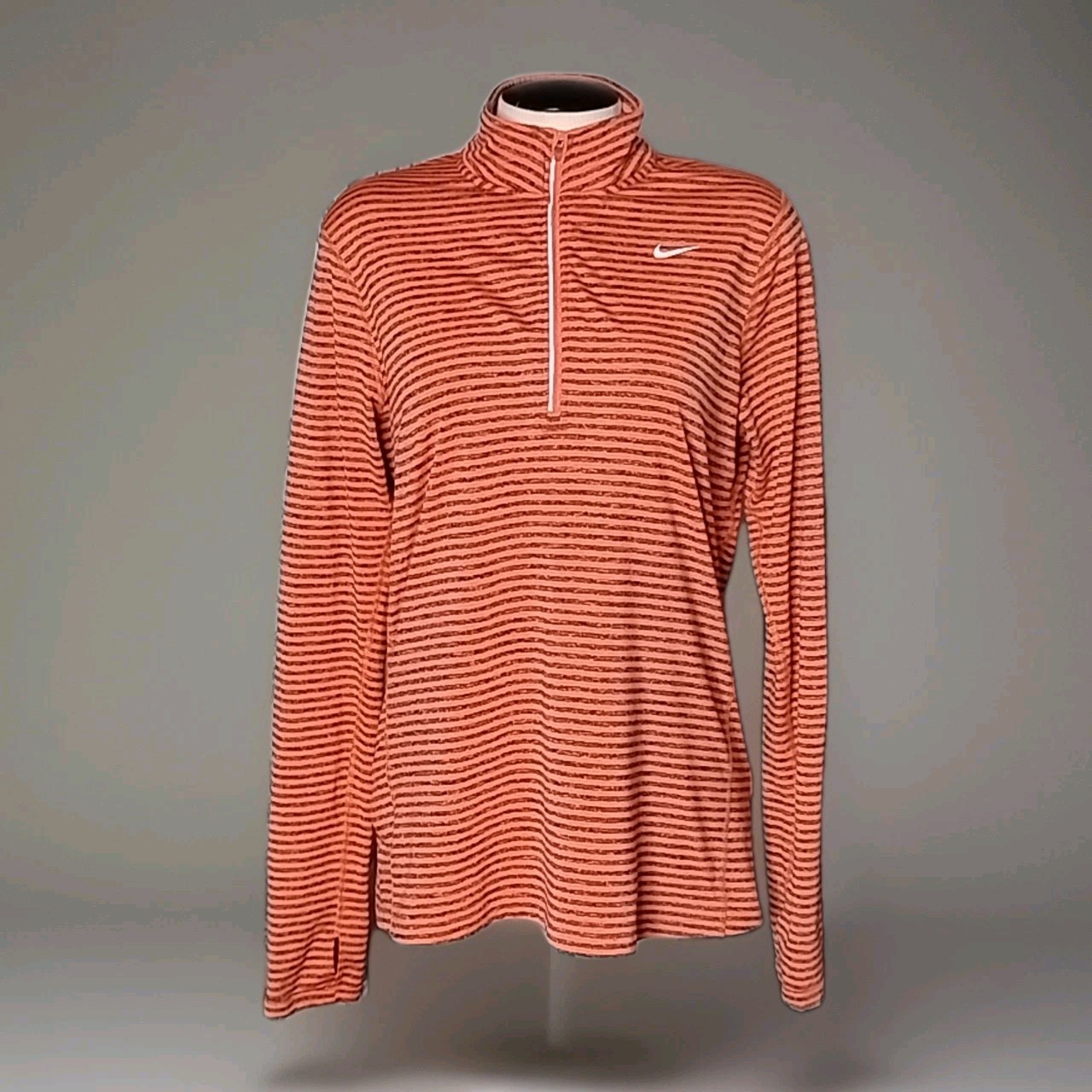 Nike Dri-Fit Long Sleeve Shirt Mock Neck Women's Sz Lg Orange Black Stripe