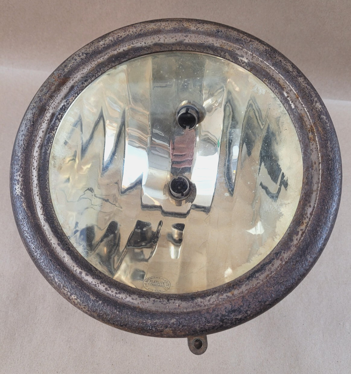 Antique 9" Headlight Search Light Lamp American Flatlite Reflector Glass Lens