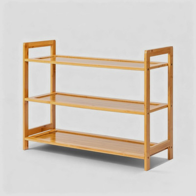 3 Tier Flat Bamboo Shoe Rack Natural Wood Color Free Standing Shoe Storage Shelf