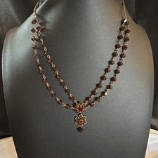 Vintage Bohemian Garnet Necklace 15.5 Signed
