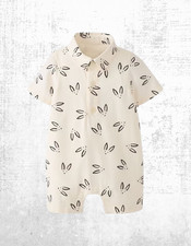 Kids Hanna Andersso Baby Linen Short Sleeve Romper Ryder The Bunny On Ecru