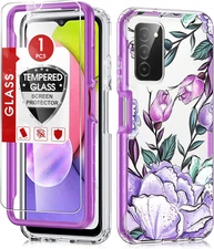 for Samsung-Galaxy-A03S-Phone-Case: with Exquisite Flower Floral Pattern and Scr