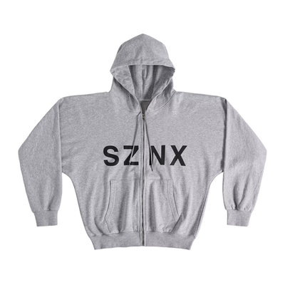 SZNX China Tour YZY Kanye West Zipper Hoodie Mens Gray Heavyweight