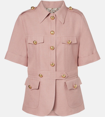 Valentino Pink Belted Safari Jacket Short Sleeve Button Front Short Length 42