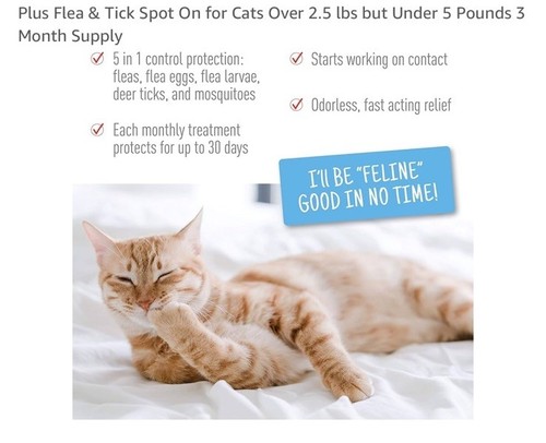 Adams Plus Flea & Tick Spot On for Cats Over 2.5 lbs Under 5 Pounds 3 Months - Picture 5 of 6