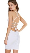 Blue Blush Lace Me Up Mini Bodycon Dress Ivory