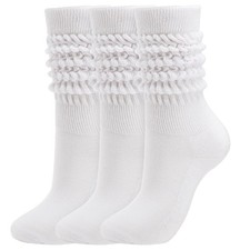 Slouch Socks Soft Extra Long Scrunch Knee High Boot Socks Size 9-11 3 pcs White