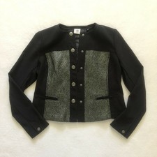 CAbi Women 3036 Mixed Media Jacket Black Green Contrast Knit Cropped Blazer M
