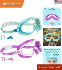 Comfortable Silicone Swim Goggles for Children 3-14 - UV  Anti-Fog, 2 Pack
