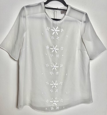 LIMITED EDITION M&S White Embellished Beaded Top Size UK 12