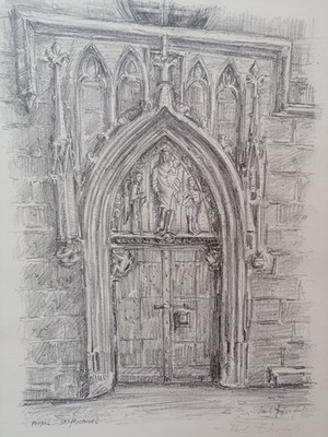 Radierung handsigniert von Karl Dörrfuß ''Portal St. Michael in Fürth''