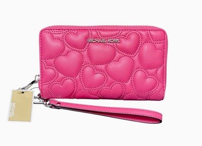 Michael Kors Jet Set Embroidered Large Smartphone Wristlet Heart Wallet Hibiscus