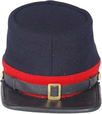 US Civil War Artillery Kepi Navy Blue Red Band Leather Peak Hat Multiple Sizes