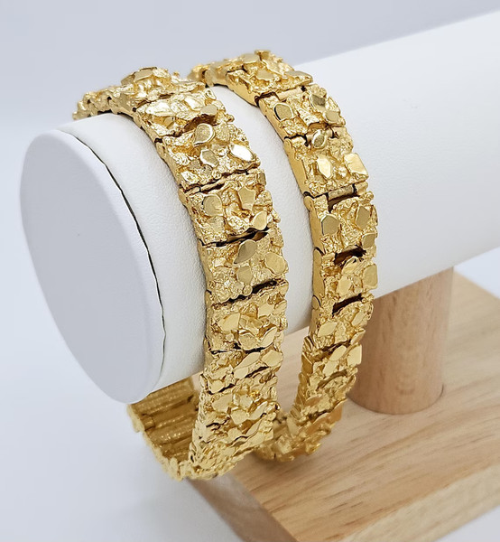 Alternate view of Gold Nugget Bracelet, 13mm 15mm Bracelet, 14k Gold Plated