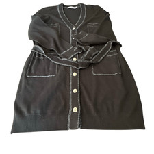 NWT JustFab Women's Black Button Front Tie Belt Pockets Cardigan Dress Large