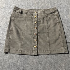 Gap Corduroy Skirt Sz 4 Full Snap Pockets Beige Green Y2K Grunge Button Front